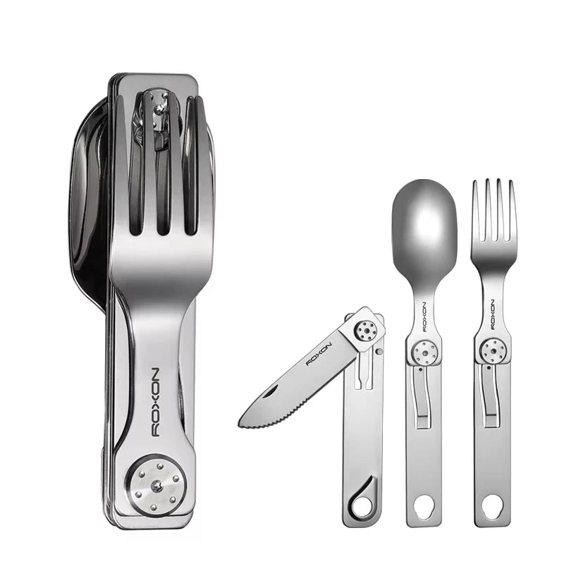 ROXON 3-in-1 Portable Camping Cutlery Set - Knife, Fork & Spoon
