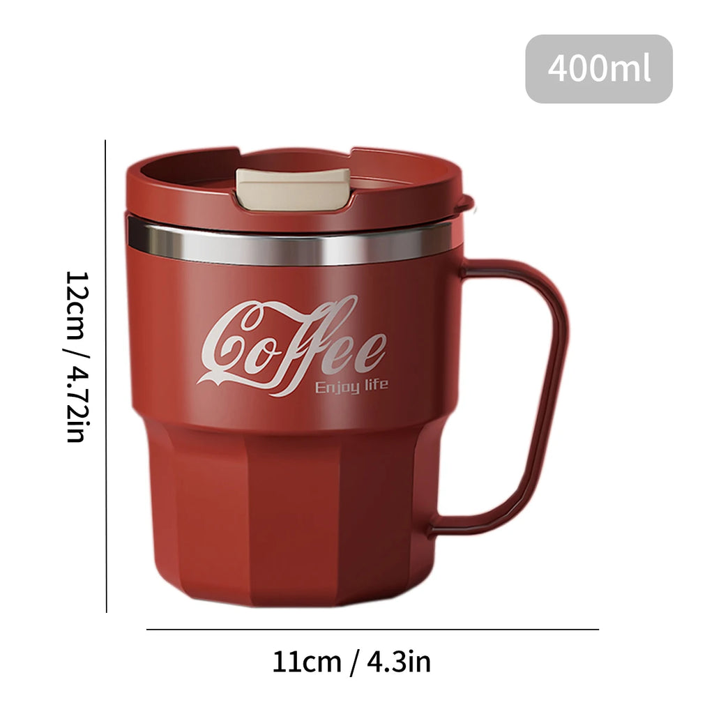 Double Wall Insulated Coffee Mug with Lid & Handle- 400ML/480ML