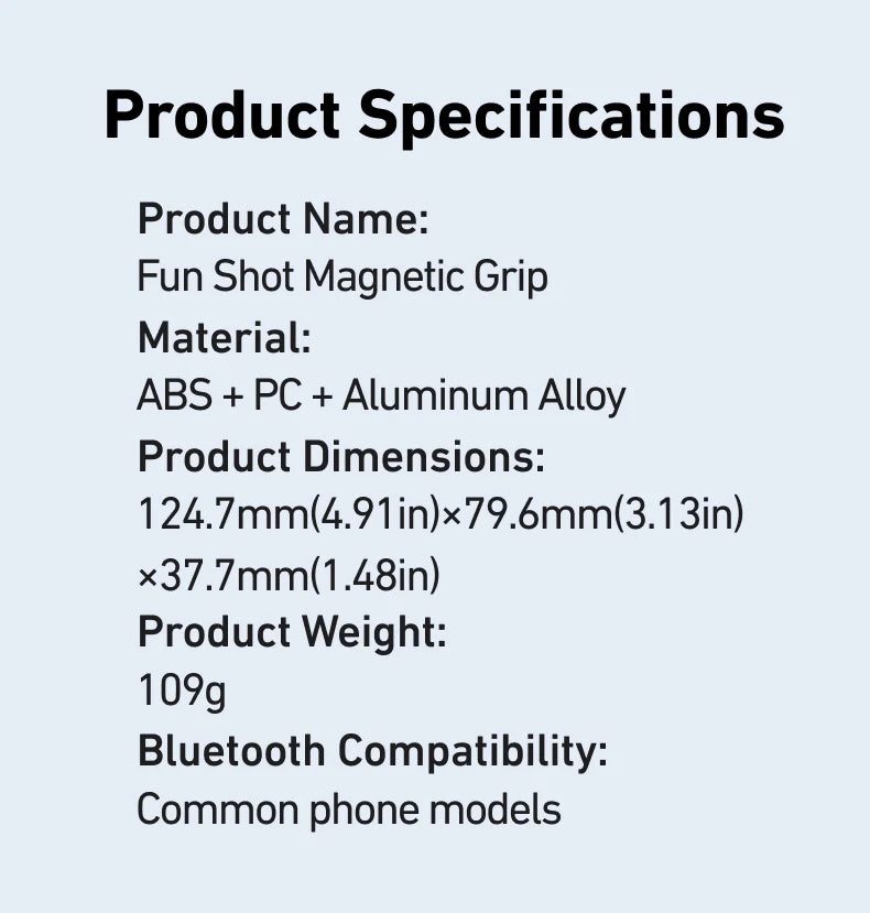 TELESIN Magnetic Phone Grip & Remote Control for iPhone/Huawei/Samsung