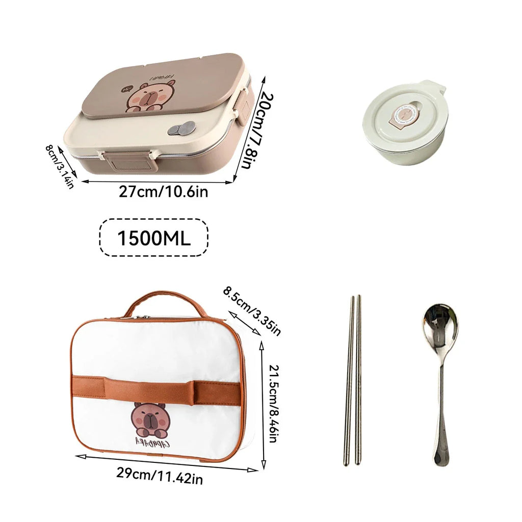 WORTHBUY Portable 4-Grid Stainless Steel Lunch Box with Utensils
