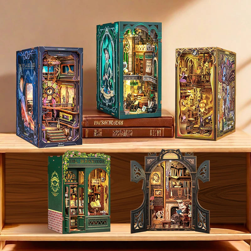 CUTEBEE DIY Book Nook Kit - Miniature Wooden Dollhouse with Lights