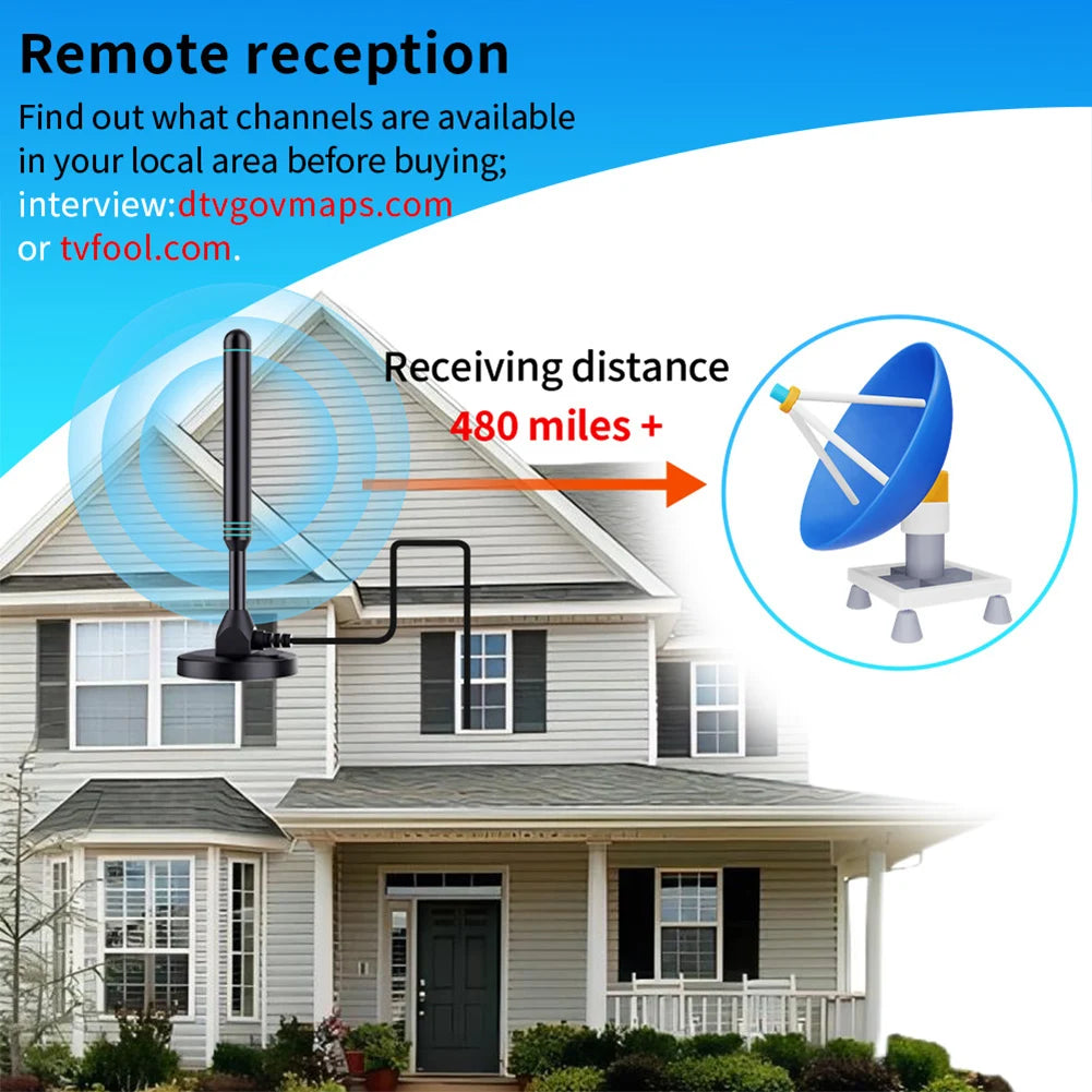 APWIKOGER 4K HD Digital TV Antenna with Signal Amplifier - 480+ Miles Range