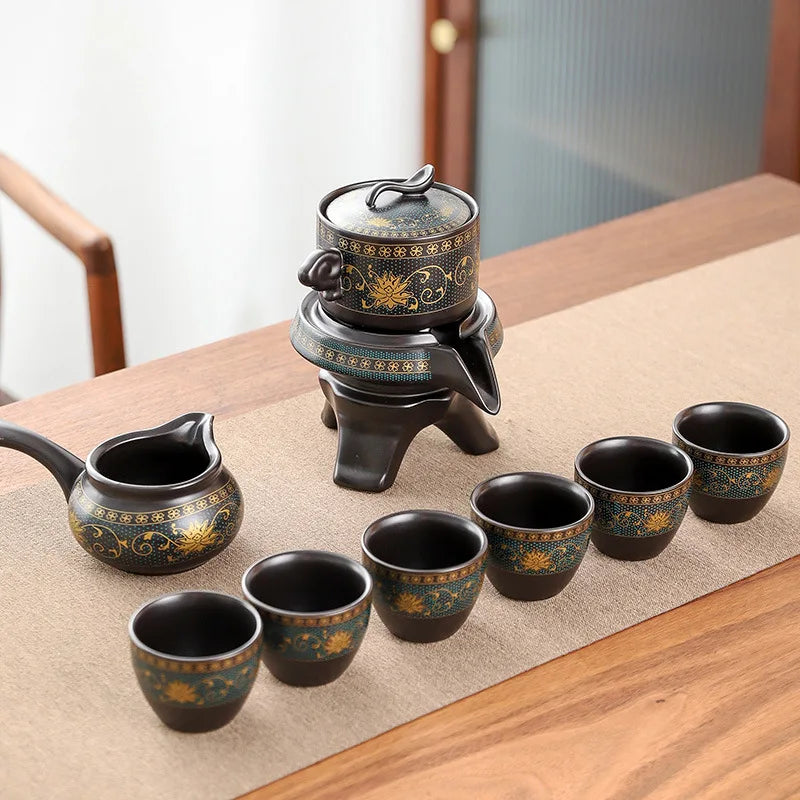 8-Piece Anti-Scald Ceramic Tea Set with Rotating Teapot & Cups