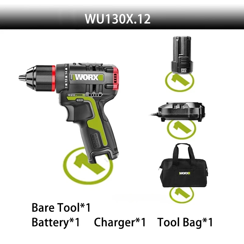 WORX WU130X 12V Cordless Brushless Electric Screwdriver Drill