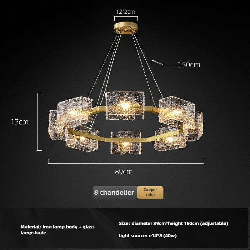 Elegant E14 Chandelier - Luxurious Copper & Textured Glass Design