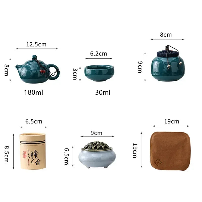 Ceramic Kungfu Tea Set with Incense Burner – Complete Gift Box