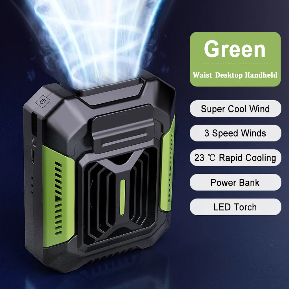 Portable USB Waist Fan with Power Bank & LED Light - Stay Cool Anywhere