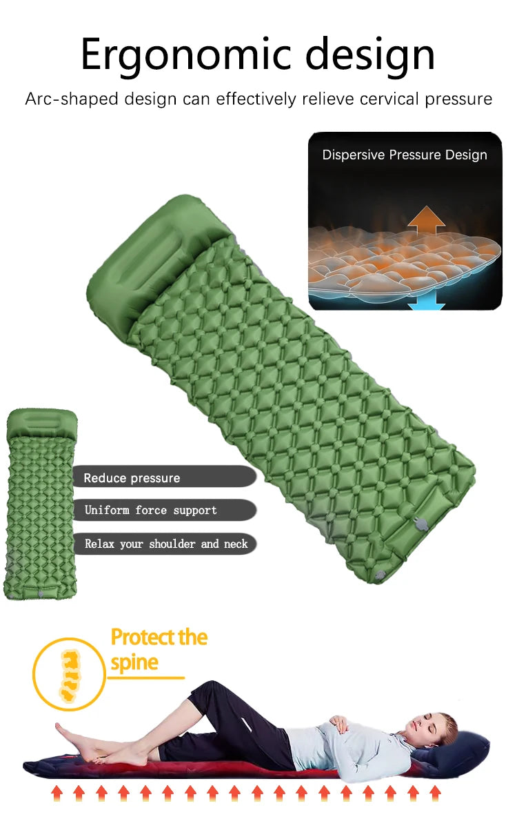 Ultralight Inflatable Camping Mattress with Built-In Pump & Pillows