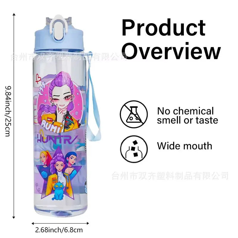 Cute 700ml Cartoon Print Water Cup with Straw - Perfect for Kids
