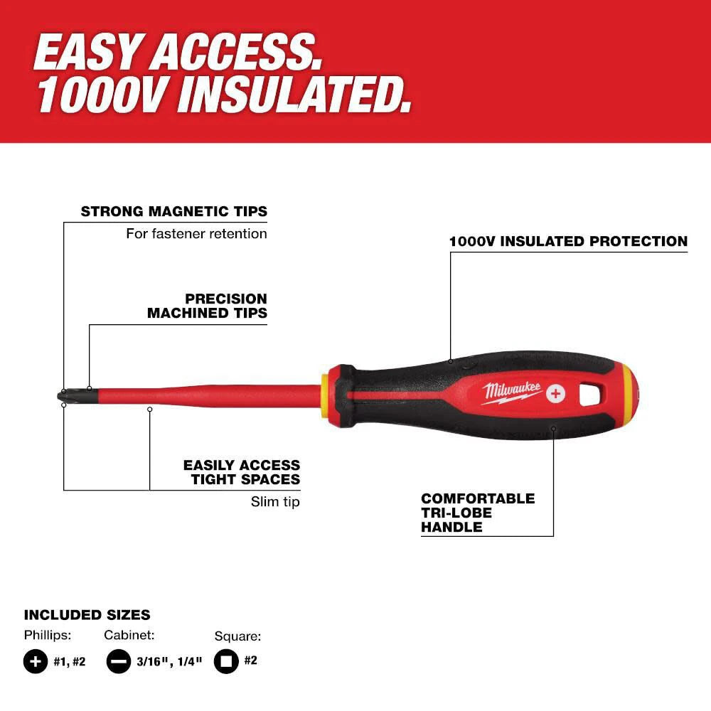 Milwaukee 1000V Insulated Screwdriver Set | 6-Piece Industrial Grade
