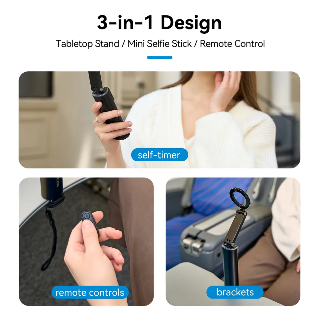 TELESIN 3-in-1 Selfie Stick with Remote - Magnetic & Clamp