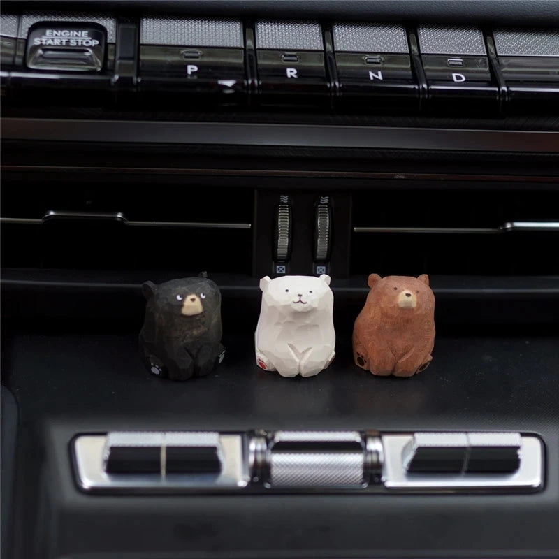 Cute Wooden Polar Bear Figurine - Miniature Hand-Carved Decor