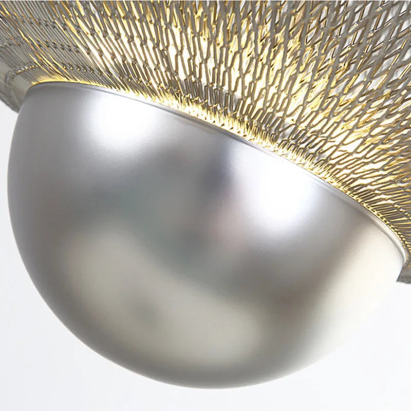 Modern Iron LED Pendant Lamp - Dimmable Mesh Light for Dining & Bedroom