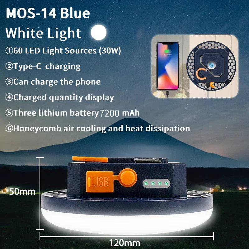Rechargeable 30W LED Lantern - Portable Camping Light with USB Charging