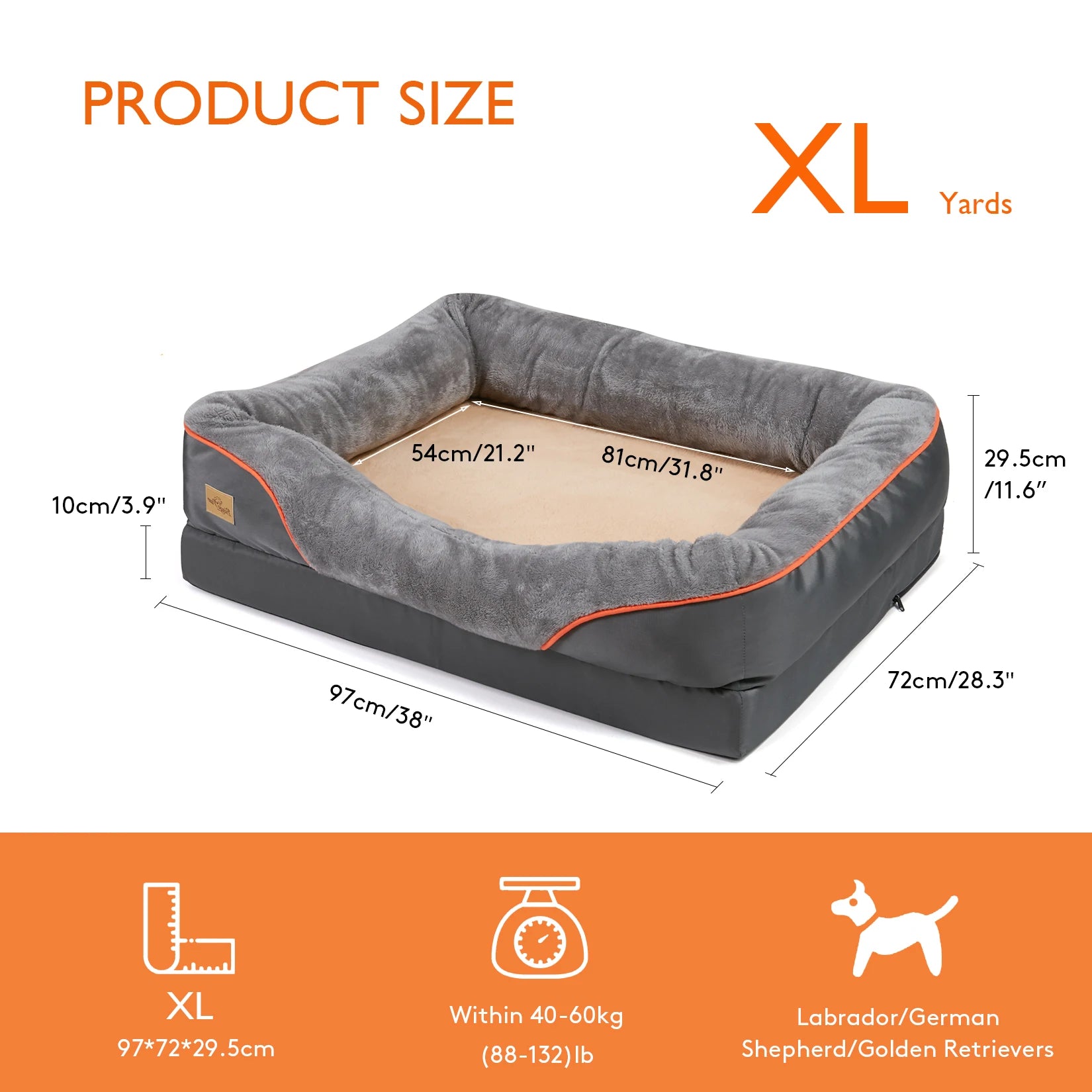 Orthopedic Waterproof Dog Bed - Removable Washable Cover, 2-in-1 Design