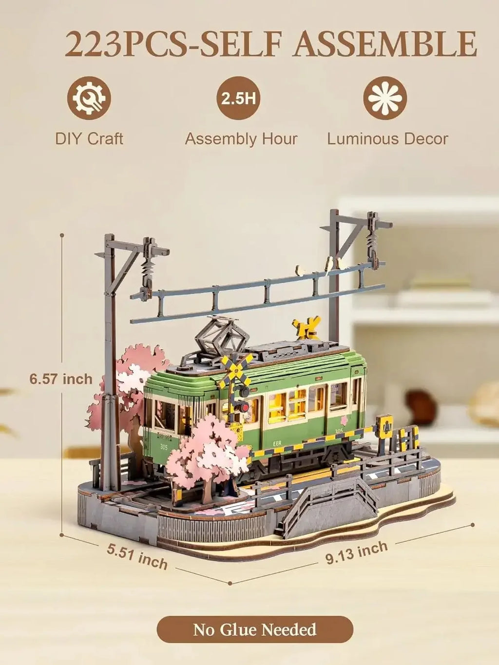 Robotime Sakura Journey Tram 3D Wooden Puzzle with LED Lights