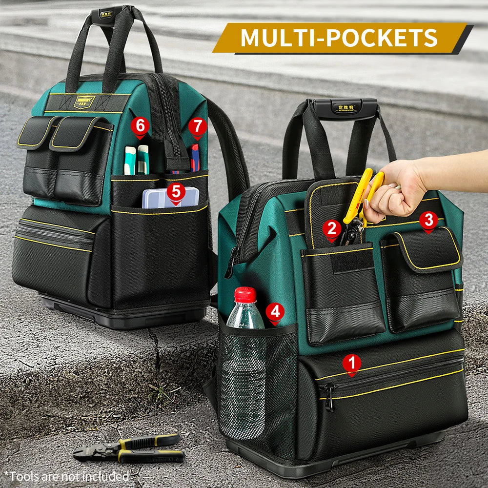 Durable Multifunctional Tool Backpack with Large Capacity & Rubber Base