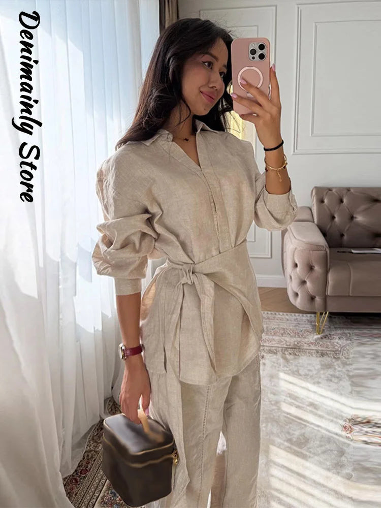 Chin.Sweety Women's Casual Linen Pants Set - Stylish & Comfortable