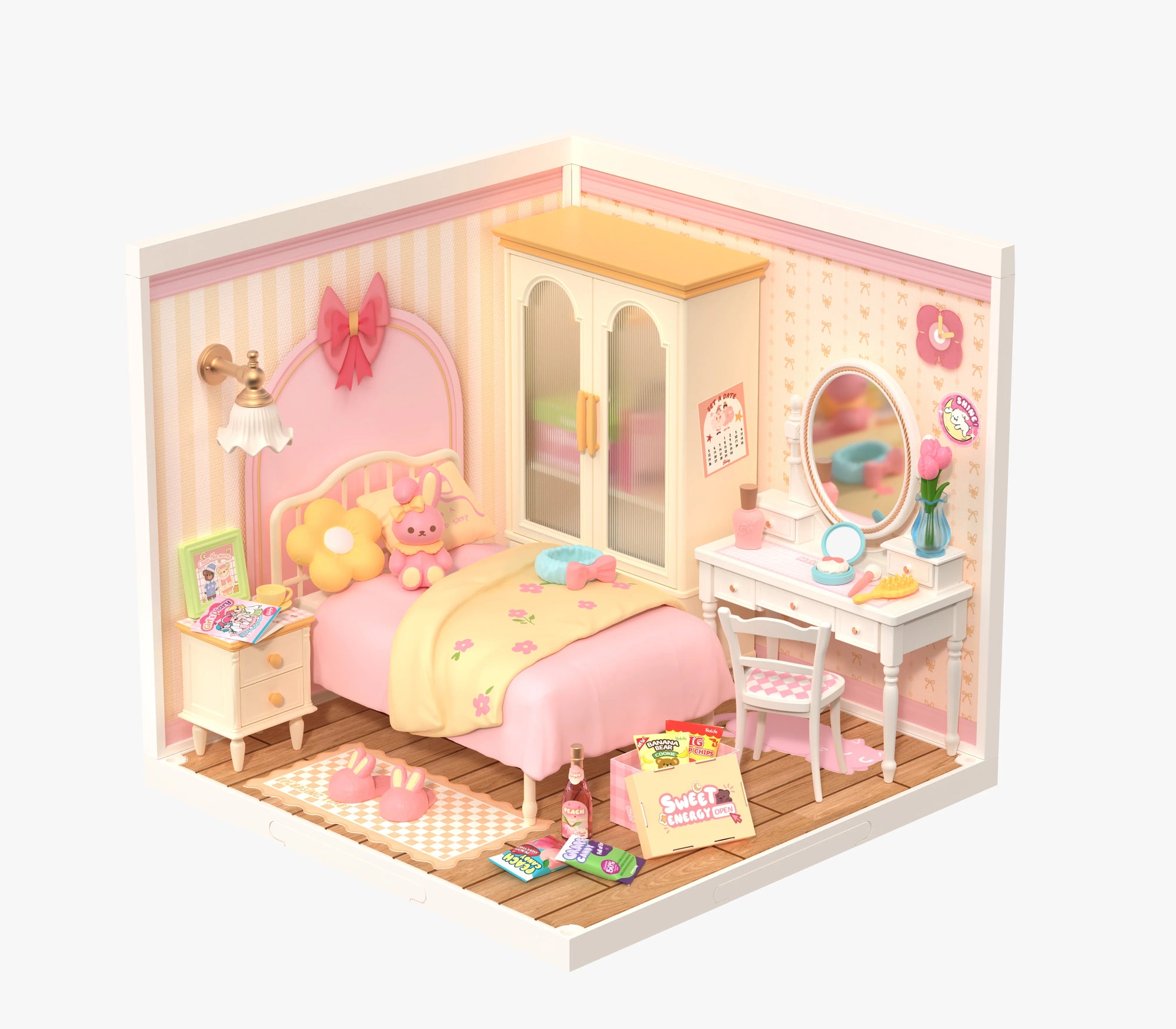 Robotime 3D Puzzle Miniature Pink Bedroom DIY Model Kit
