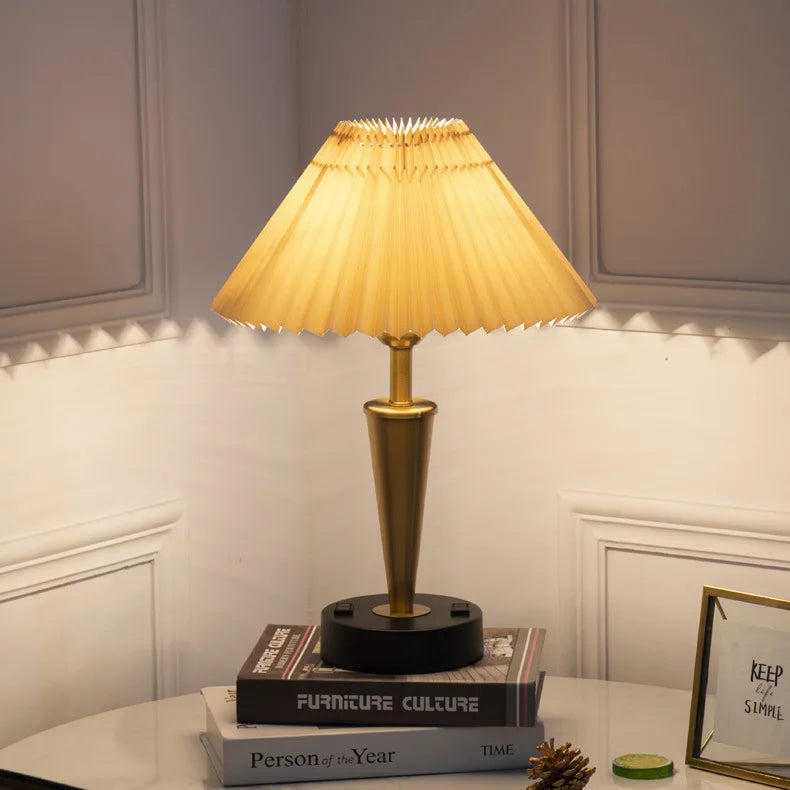 Modern Fabric Shade LED Table Lamp with USB Charging Ports