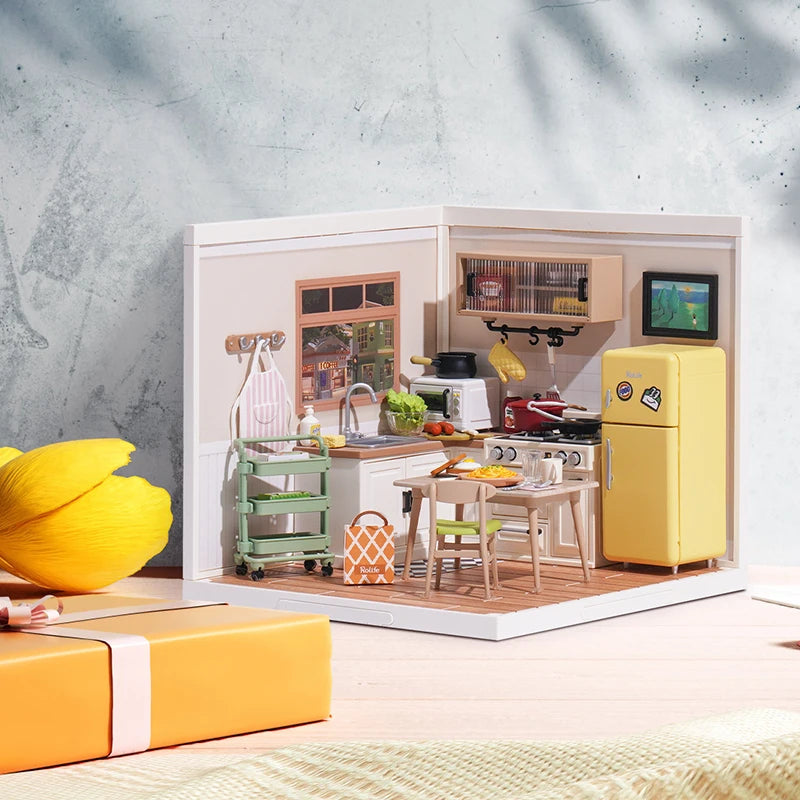 Robotime 3D Puzzle Happy Meals Kitchen DIY Miniature House Kit