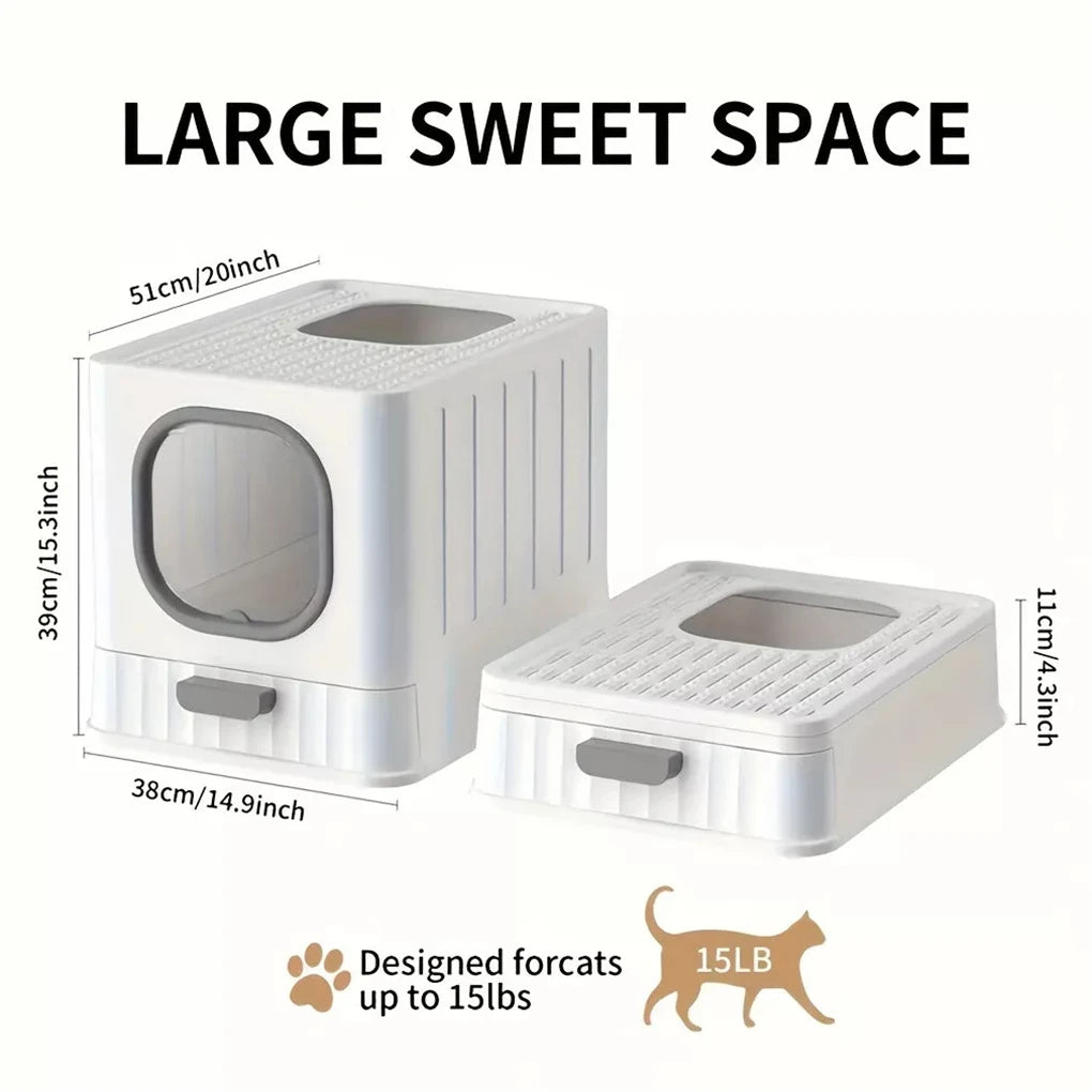 Leak-Proof Cat Litter Box with Pull Drawer & Scoop - Anti-Splash Design
