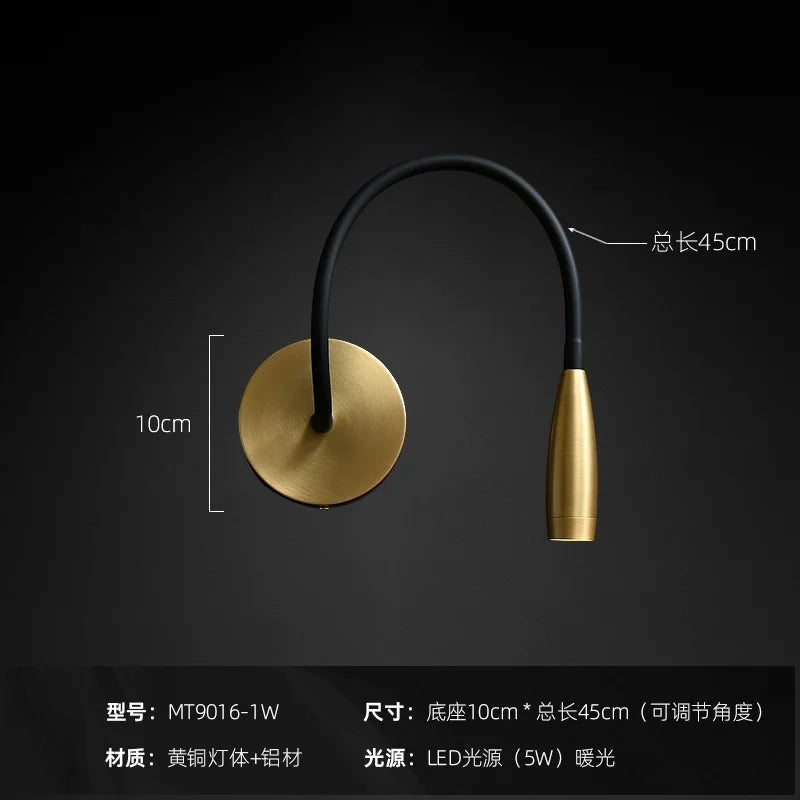 Adjustable Copper LED Wall Lamp - Modern Gold and Black Design