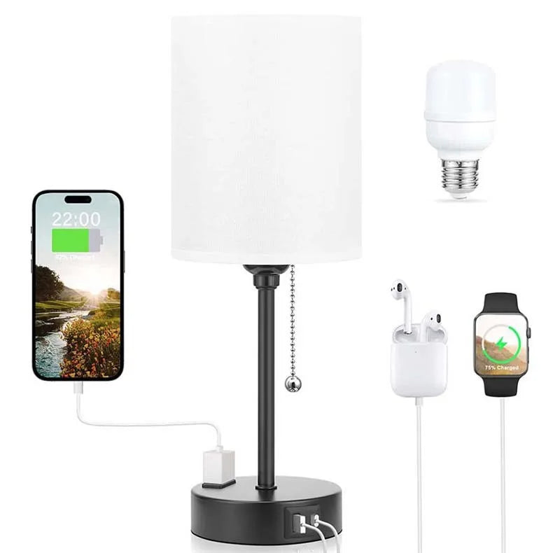 USB Rechargeable LED Table Lamps Set with Dual Socket - Modern Design