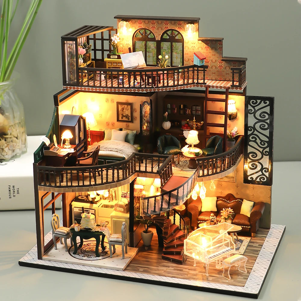 Cutebee DIY Mini Dollhouse Kit with LED Lights - Wooden Greenhouse