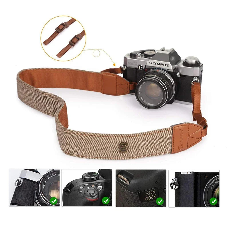 Adjustable Retro Cotton & Leather Camera Strap for SLR & DSLR Cameras