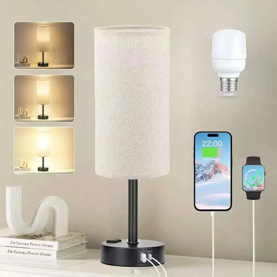 Dimmable Minimalist Bedside Table Lamp with USB Charging