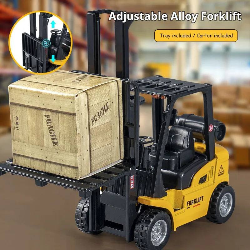 Durable Alloy Pull-Back Forklift Toy Truck with Pallet & Cargo