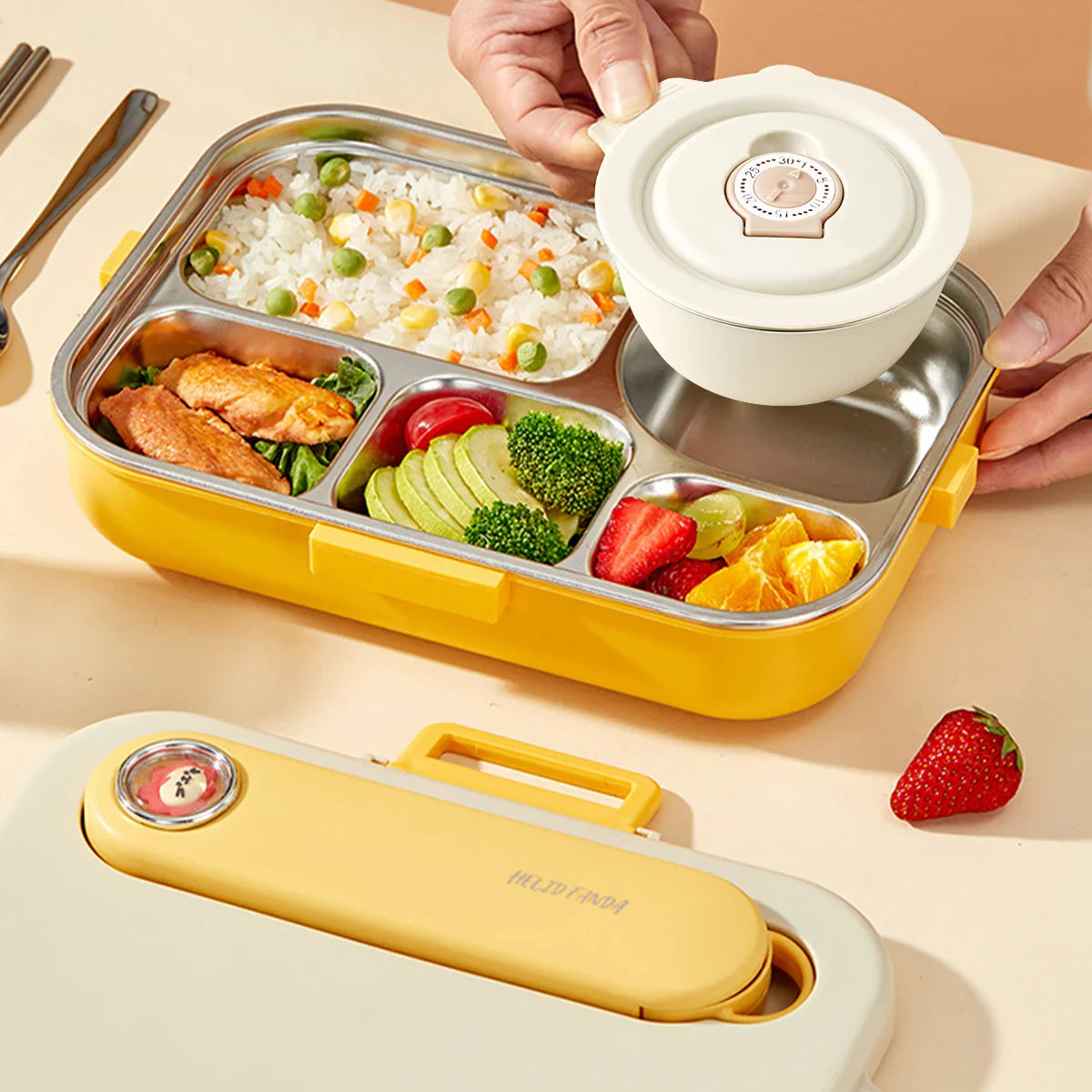 WORTHBUY Eco-Friendly Stainless Steel Bento Box - Microwave Safe