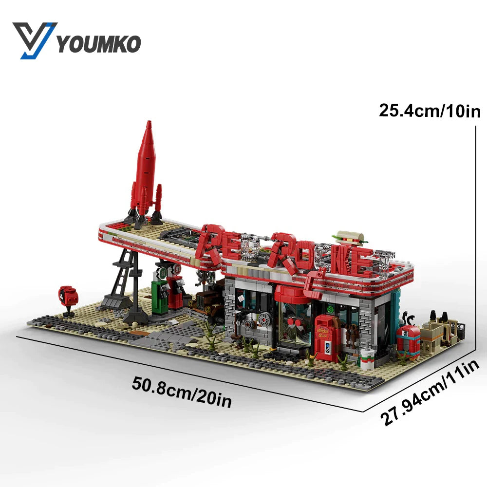 2221PCS Red Rocket Gas Station Building Blocks - Fun Toy for Kids & Adults