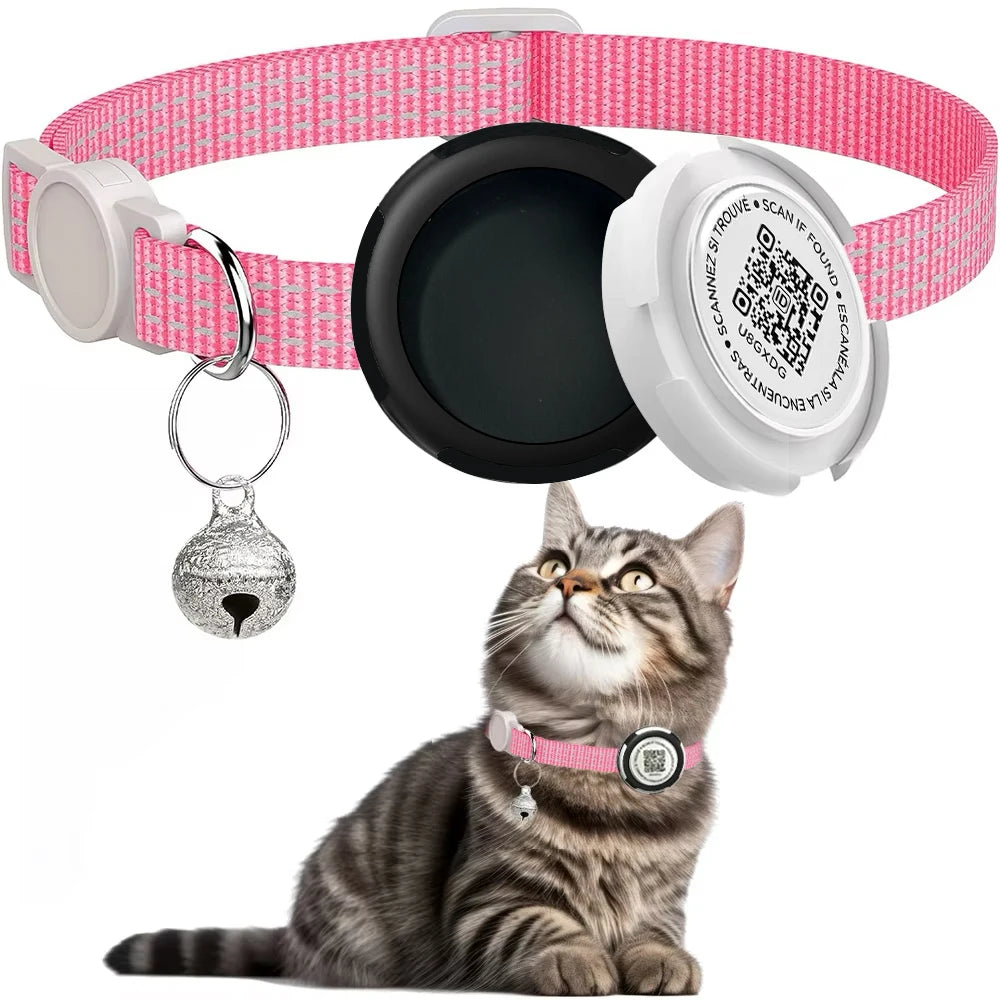 Reflective GPS Cat Collar with Airtag Case & QR ID Tag