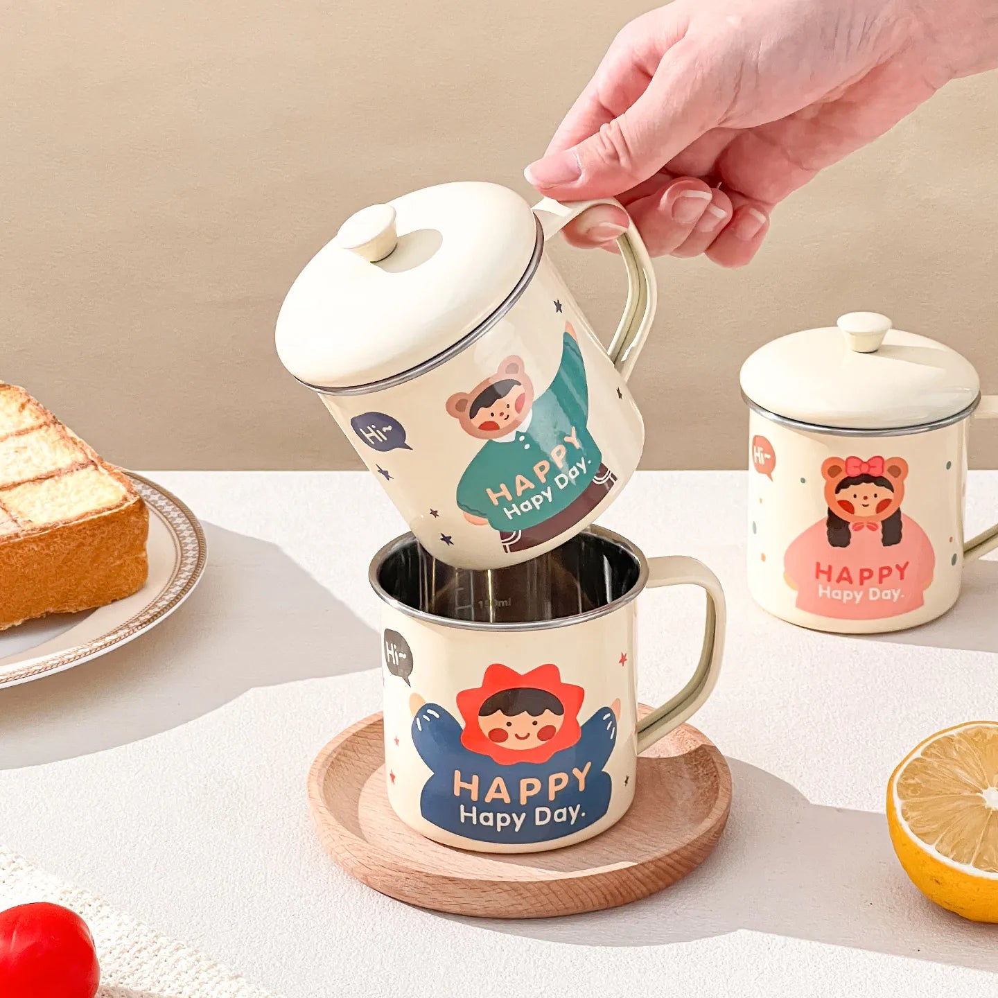 Cute 250ML Stainless Steel Kids Milk Cup - Anti-Scald Portable Tumbler