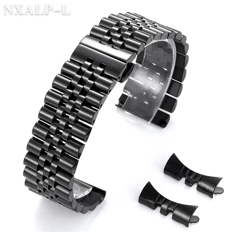 Curved End Stainless Steel Watch Band - 18mm, 20mm, 22mm Metal Strap
