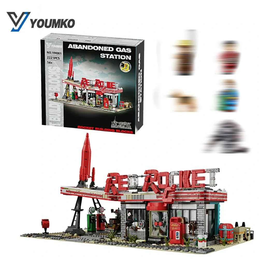 2221PCS Red Rocket Gas Station Building Blocks - Fun Toy for Kids & Adults