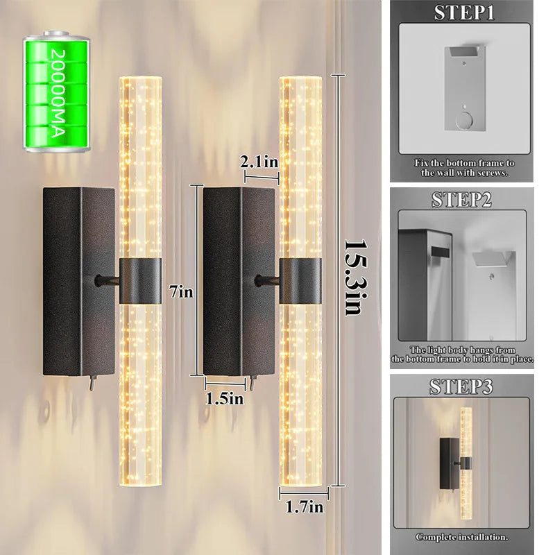 Rechargeable 10000mAh LED Wall Lamp with Remote & Dimming