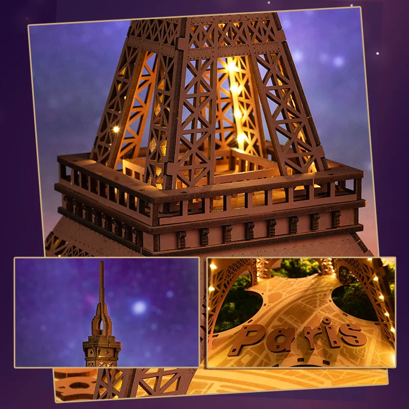 Robotime 3D Wooden Eiffel Tower Puzzle Kit with Light - DIY Craft