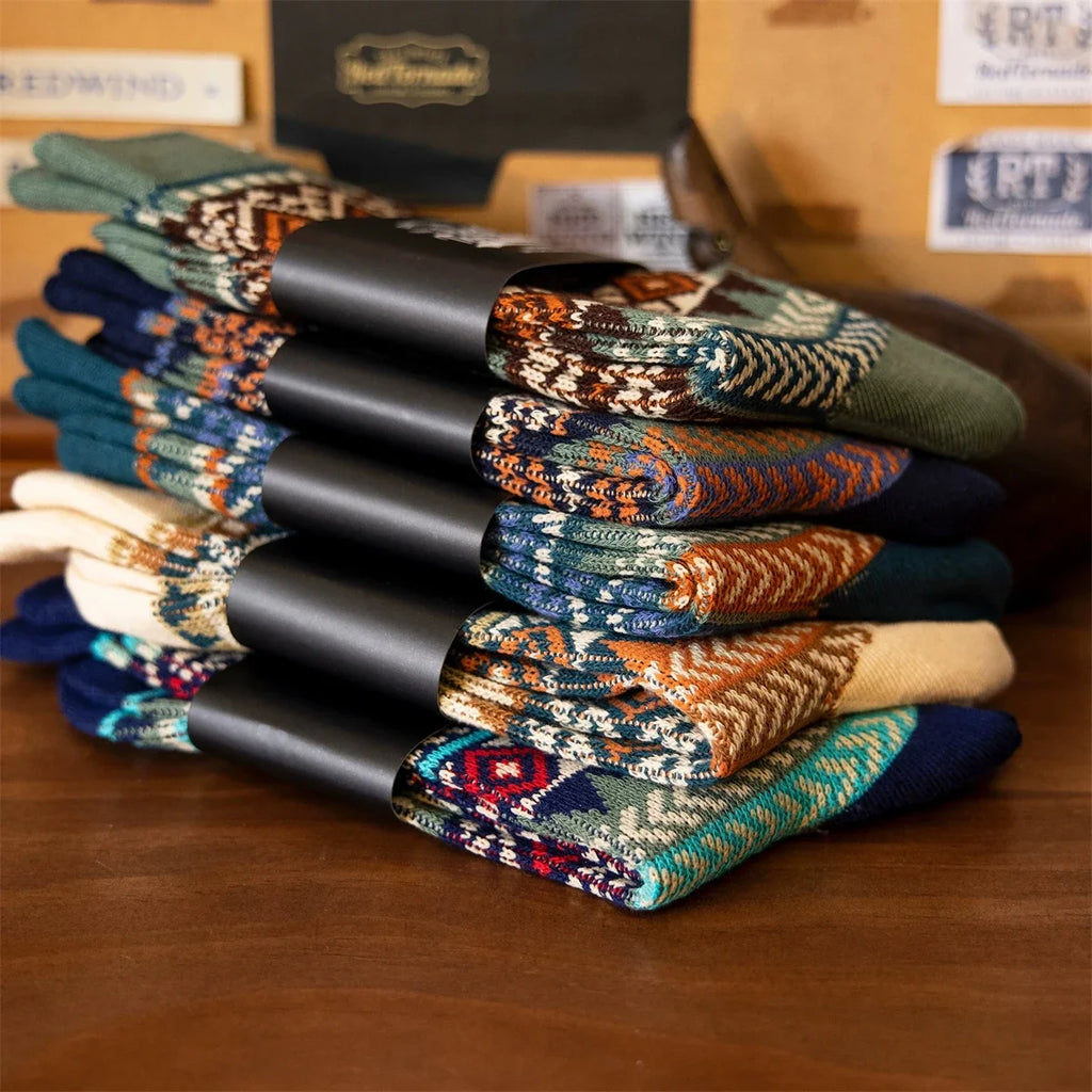 5 Pairs Vintage Fair Isle Crew Socks for Boots - Stylish Comfort