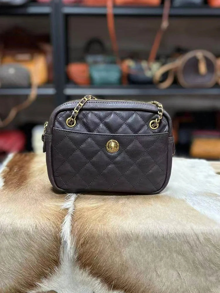Stylish Y2K Retro Genuine Leather Crossbody Bag for Women