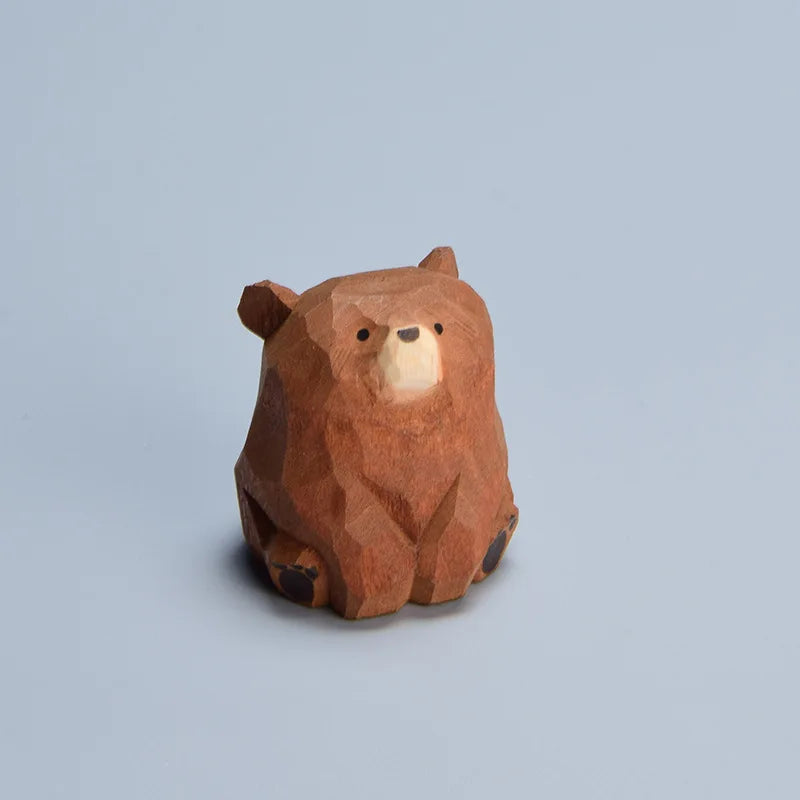 Cute Wooden Polar Bear Figurine - Miniature Hand-Carved Decor