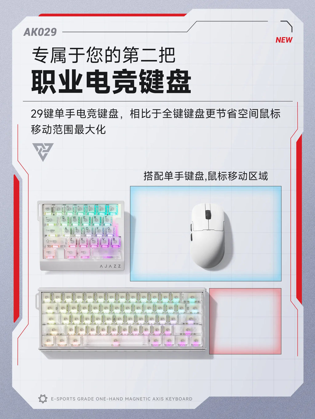 AJAZZ AK029 HE Wired Mini Mechanical Gaming Keyboard - 29 Keys