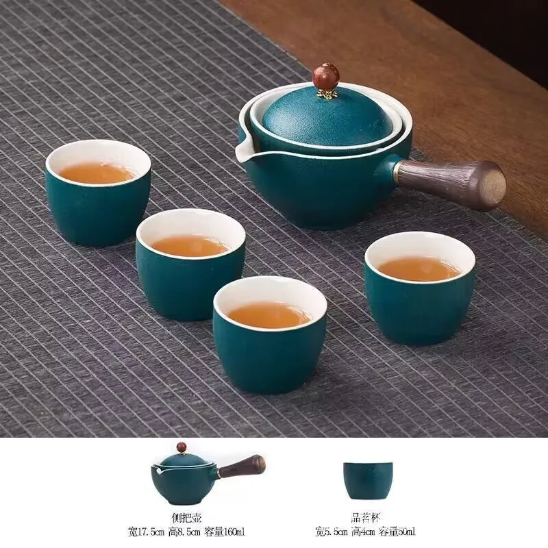 Portable 4-Piece Gongfu Tea Set with Rotating Teapot - Perfect Travel Gift