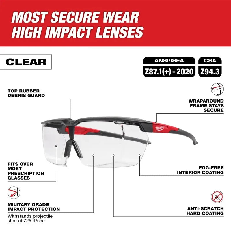 Milwaukee OTG Safety Goggles - Anti-Fog, Impact Protection, Scratch-Resistant