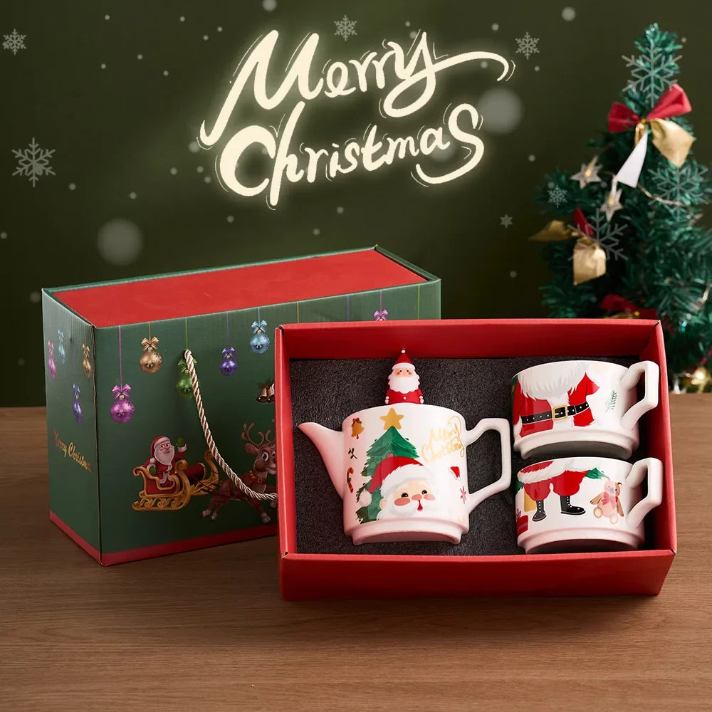 Elegant Christmas Ceramic Teapot Set with Gold Plated Accents