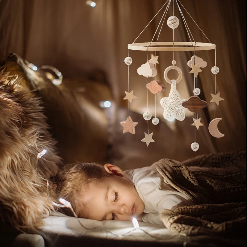 Wooden Baby Crib Mobile with Musical Rattle - Perfect Infant Toy