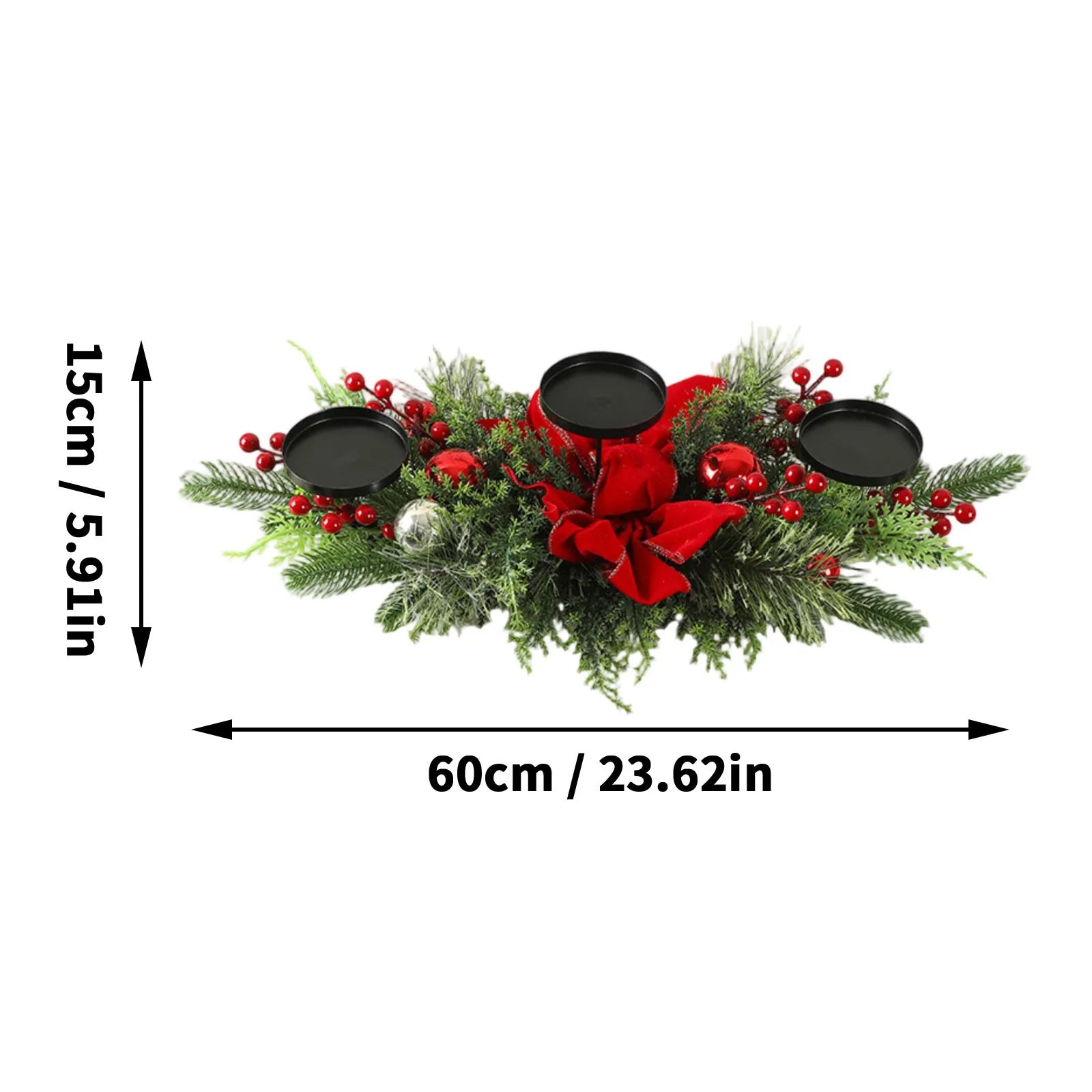 Christmas Three-Legged Candle Holder with Rattan Wreath Decoration