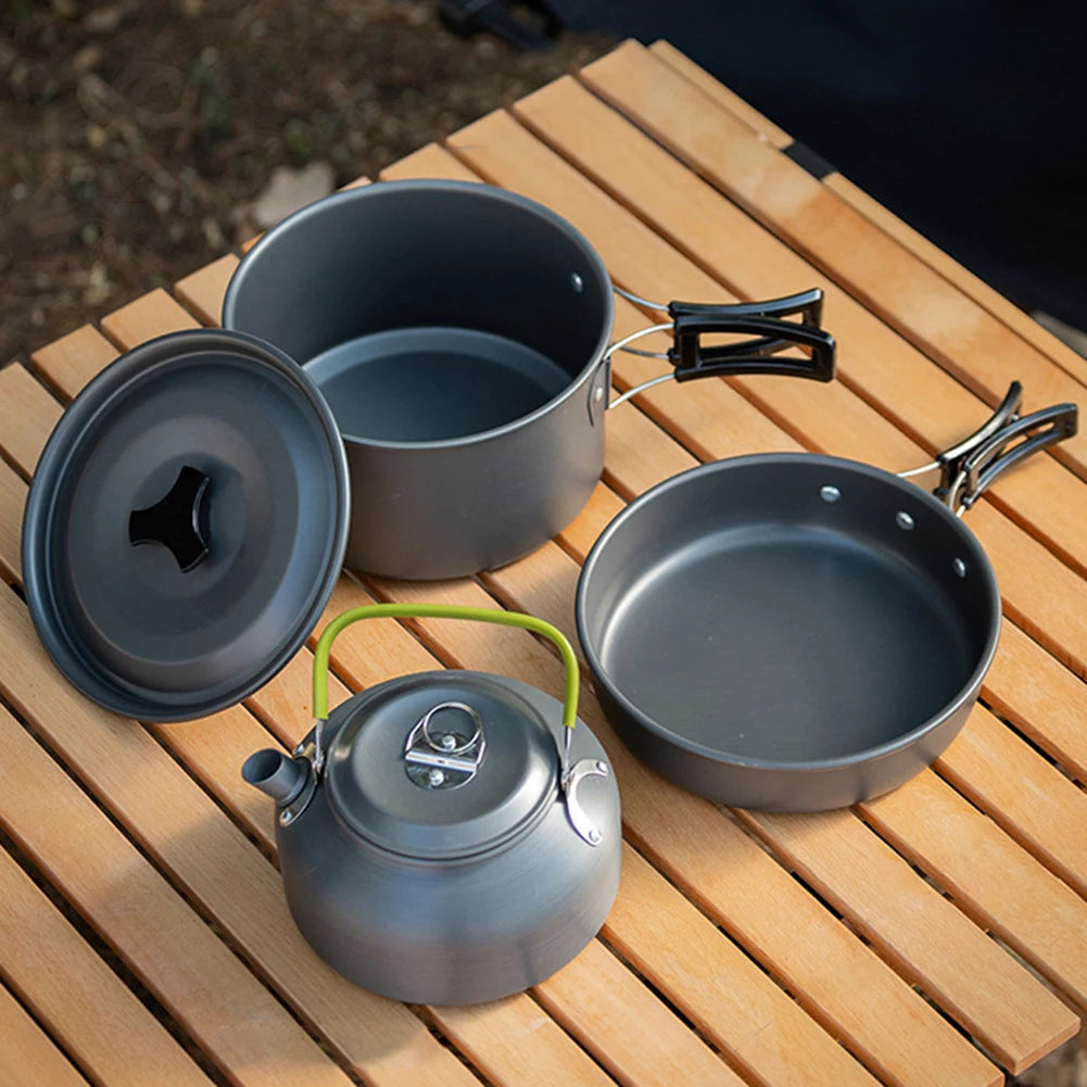 Portable 3PCS Camping Cookware Set with Mesh Bag for Outdoor Cooking